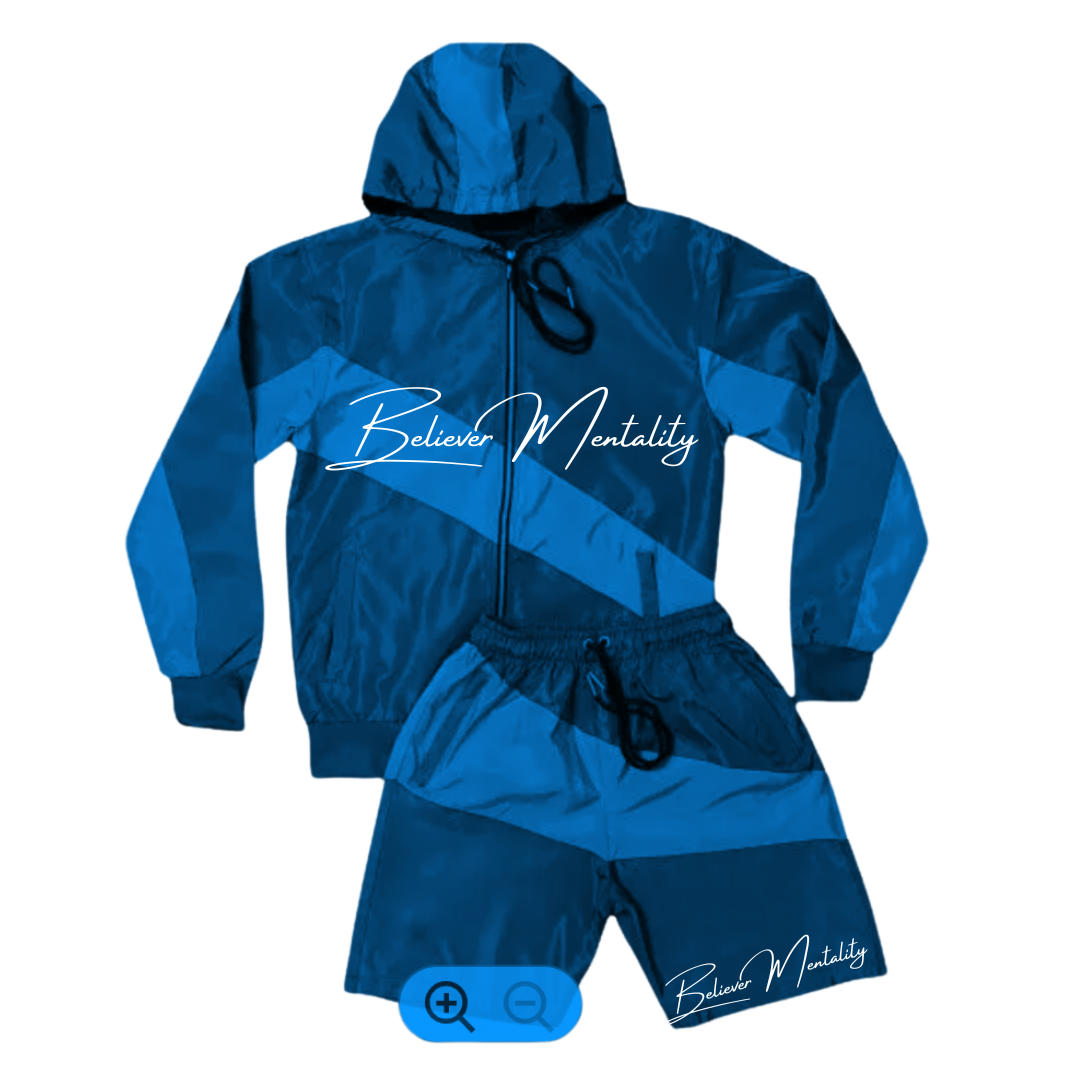 BLUE 2 PC WINDBREAKER SHORT W/ JACKET SET