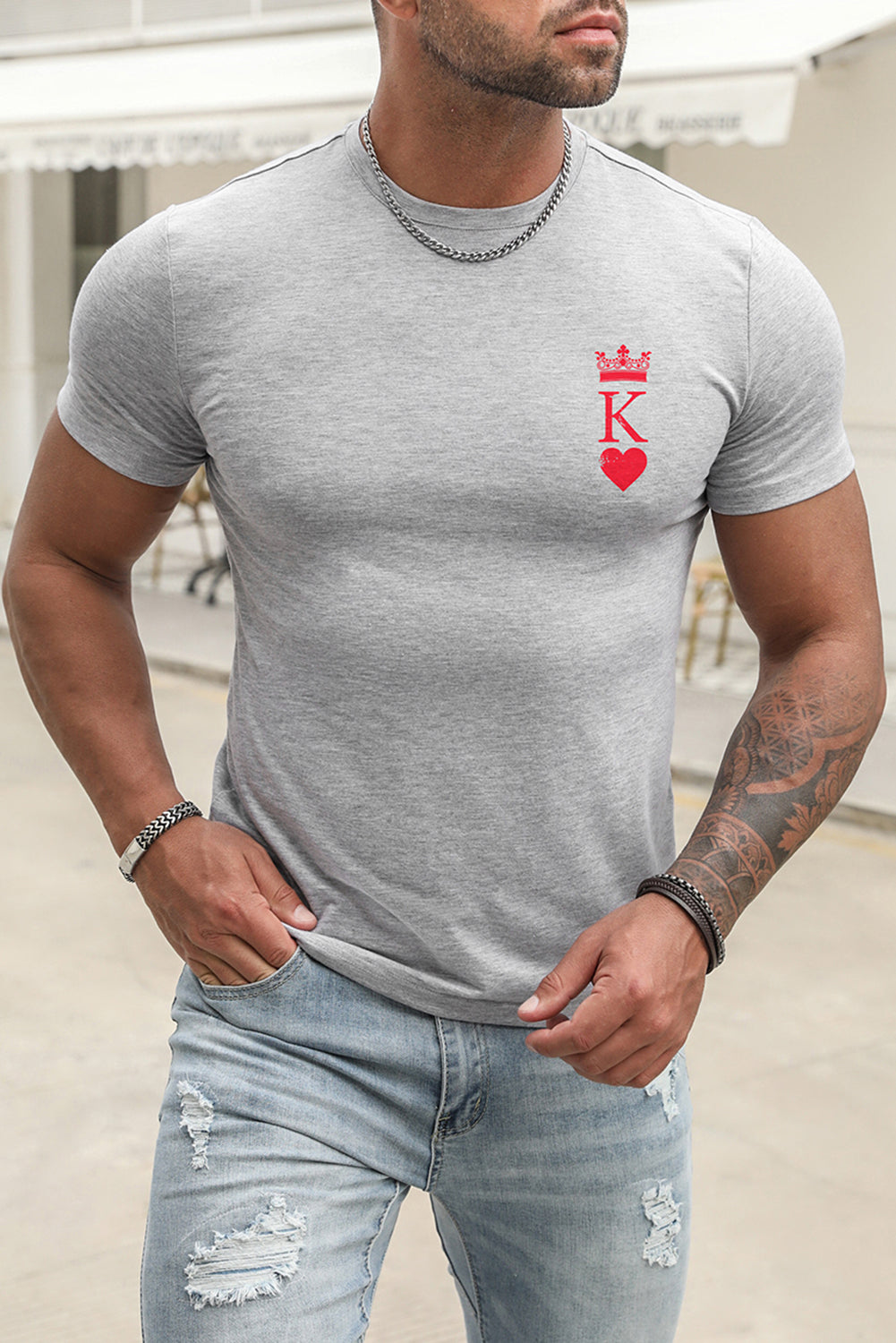 Men's Playing Cards Print Short Sleeve Graphic T-shirt