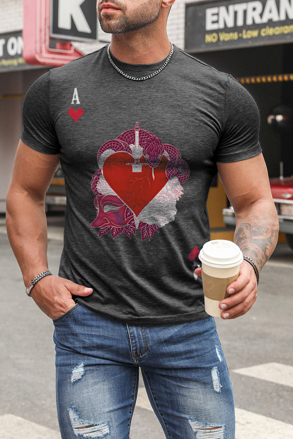 Men's Playing Cards Print Short Sleeve Graphic T-shirt
