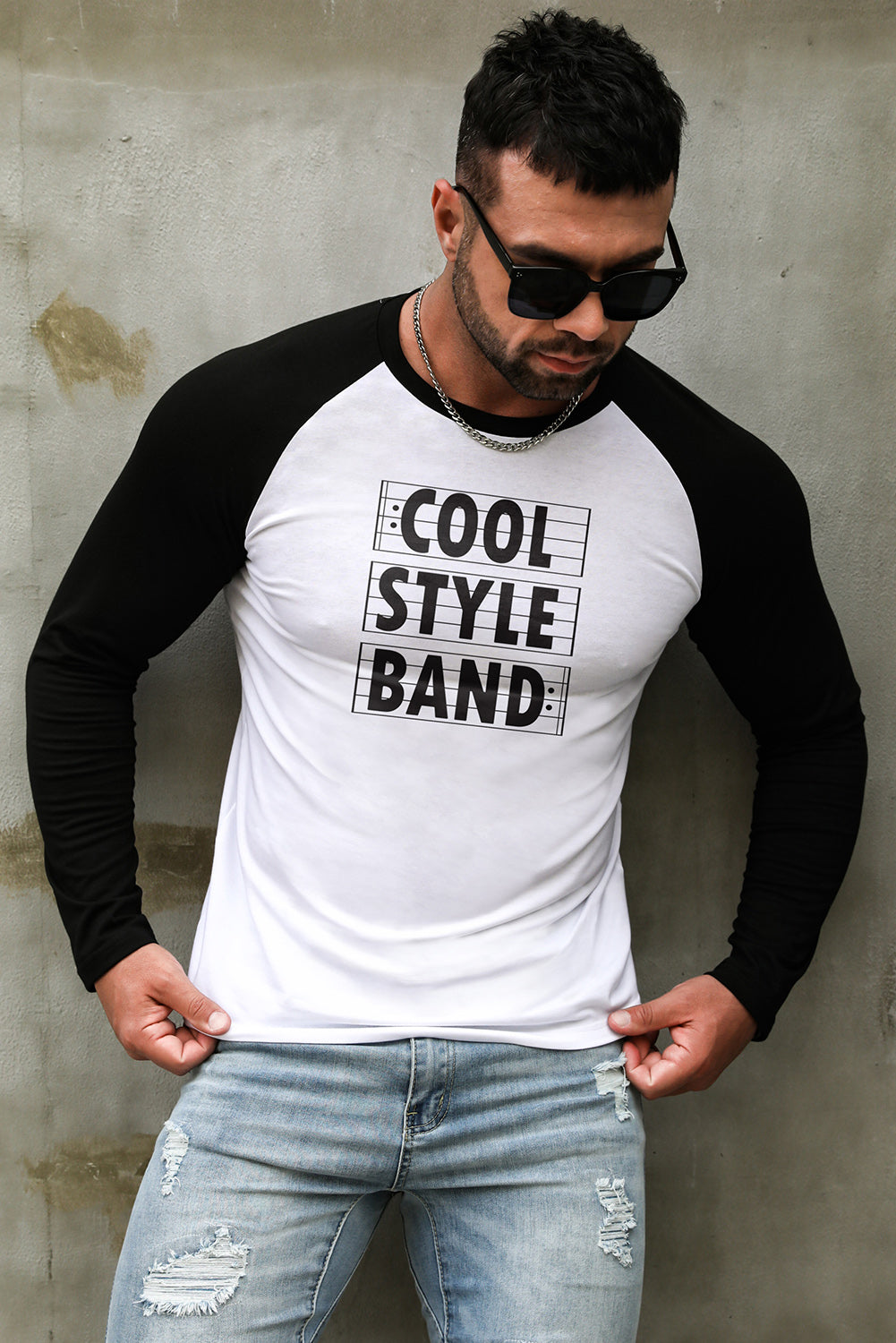Men's Letter Skull Print Color Block Long Sleeve Top