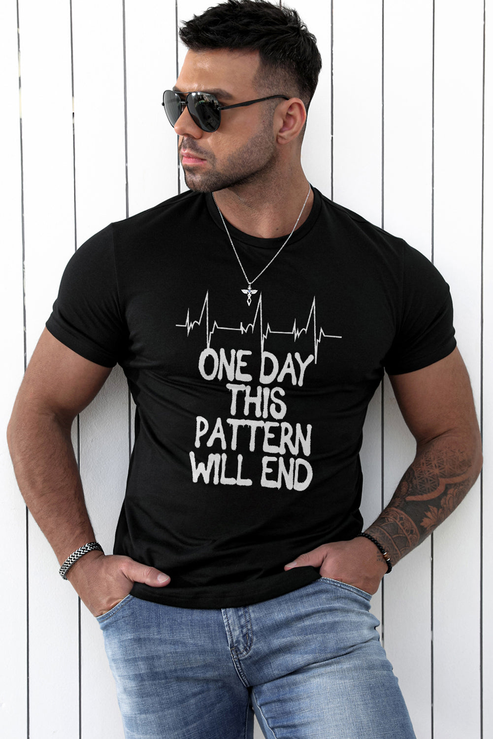 Crew Neck Slogan Letter Print Men's Graphic Tee