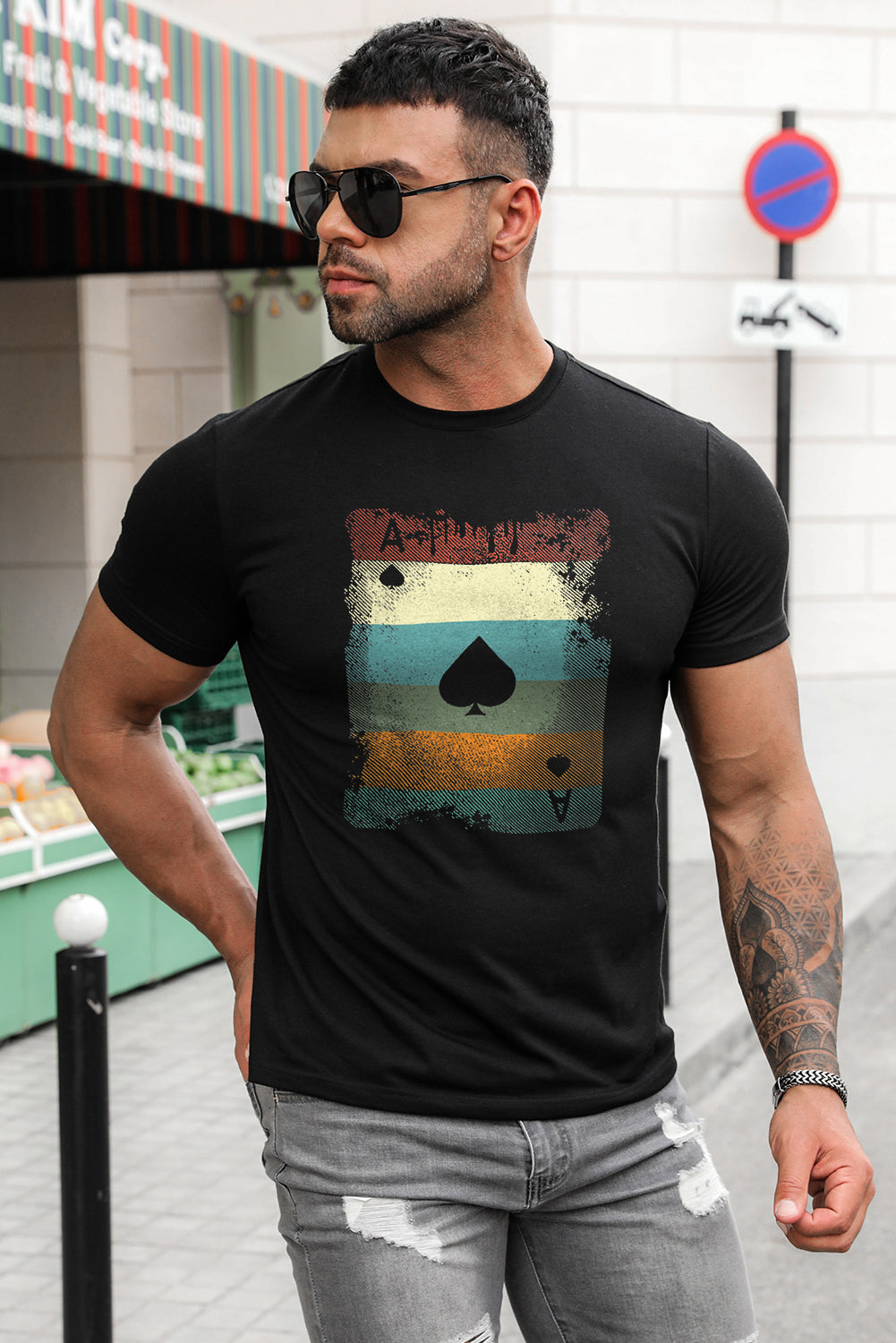 Men's Playing Cards Print Short Sleeve Graphic T-shirt