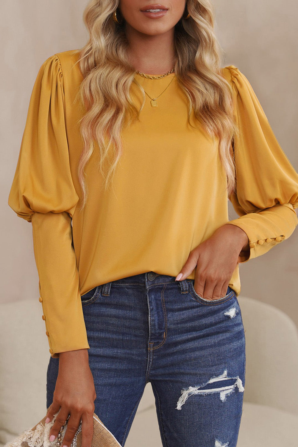 Satin Cuffed Sleeve Shirt