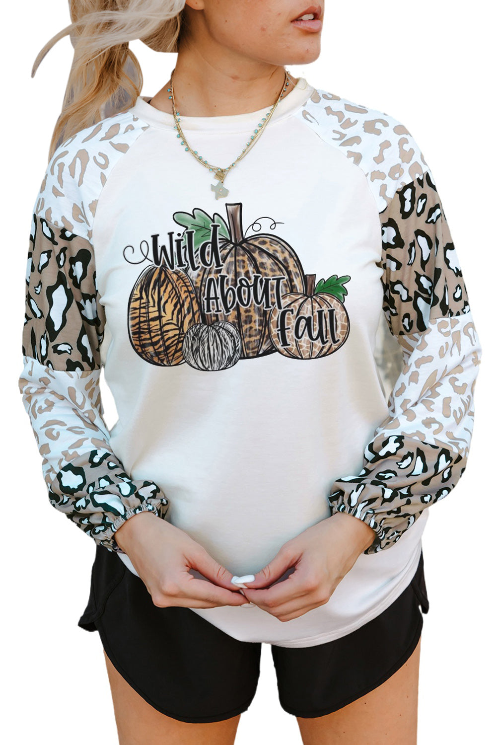 Beige Leopard Print Bubble Sleeve Top