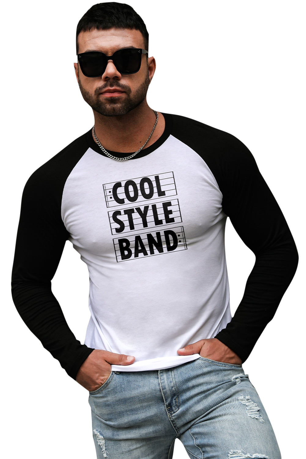 Men's Letter Skull Print Color Block Long Sleeve Top