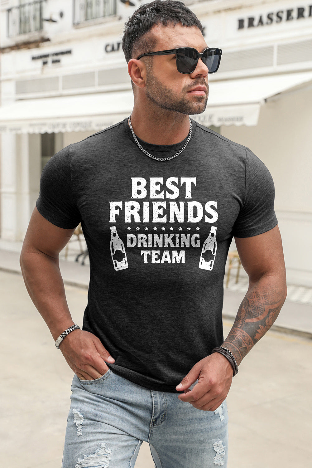 Best Friends Wine Bottle Graphic Print Short Sleeve Men's T Shirt