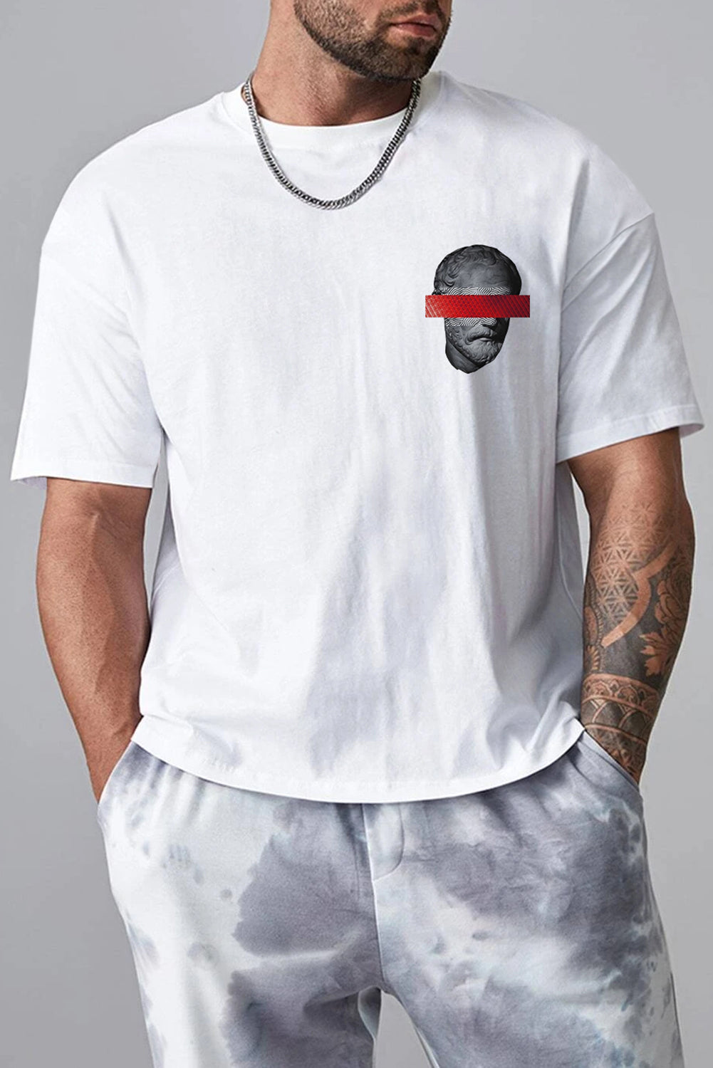 Robotic Bear Print Loose Drop Shoulder Men's T-shirt