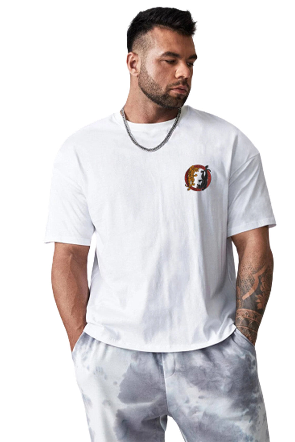 Robotic Bear Print Loose Drop Shoulder Men's T-shirt