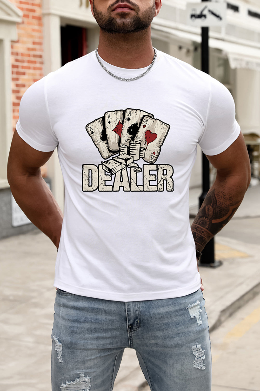 Men's Playing Cards Print Short Sleeve Graphic T-shirt