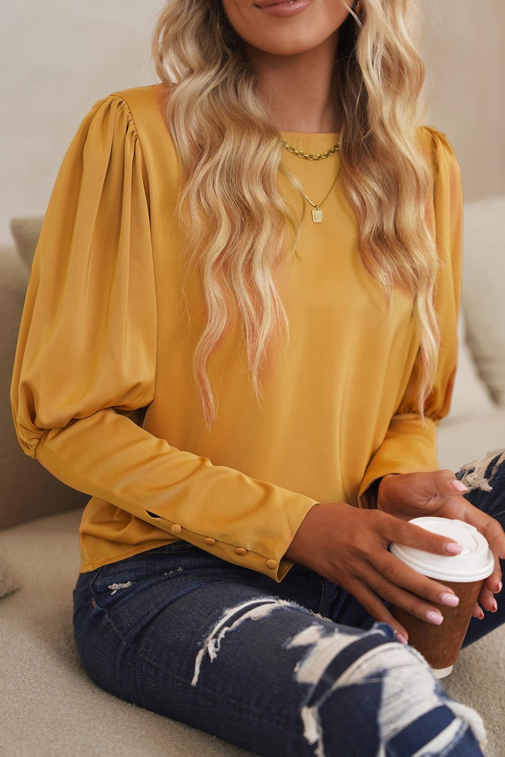 Satin Cuffed Sleeve Shirt