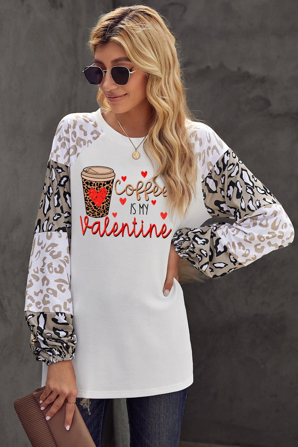 Beige Leopard Print Bubble Sleeve Top