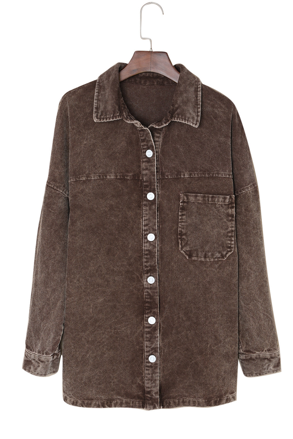 Chest Pocket Buttoned Corduroy Shacket