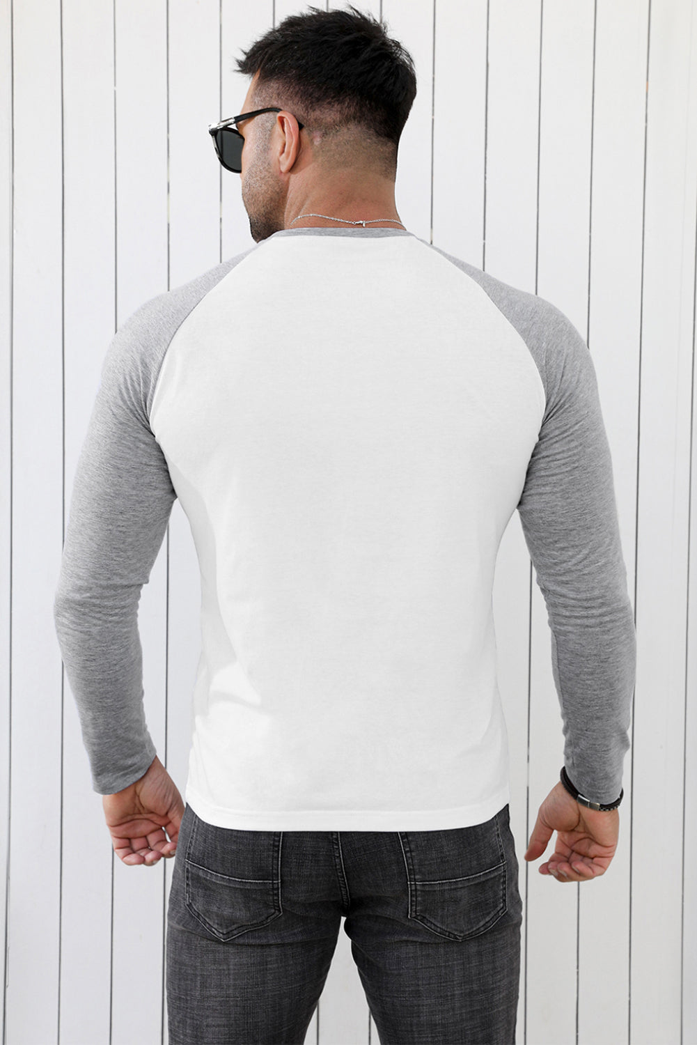 Men's Letter Skull Print Color Block Long Sleeve Top