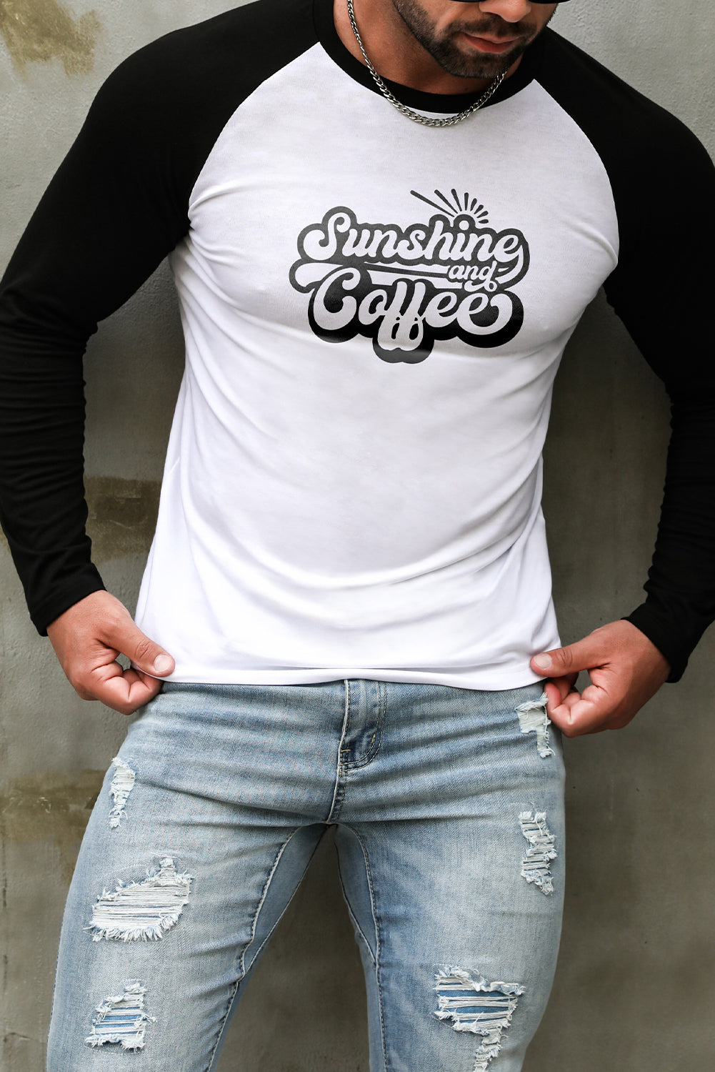 Men's Letter Skull Print Color Block Long Sleeve Top