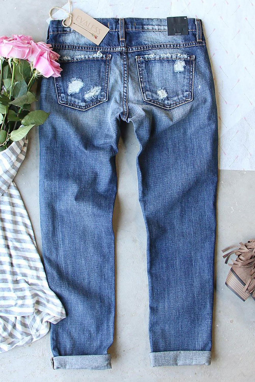 Butterfly Glitter Patchwork Acid Wash Distressed Jeans