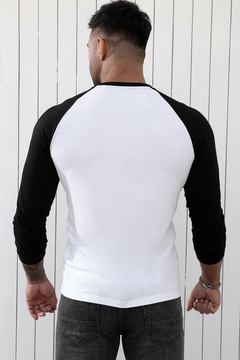 Men's Letter Skull Print Color Block Long Sleeve Top