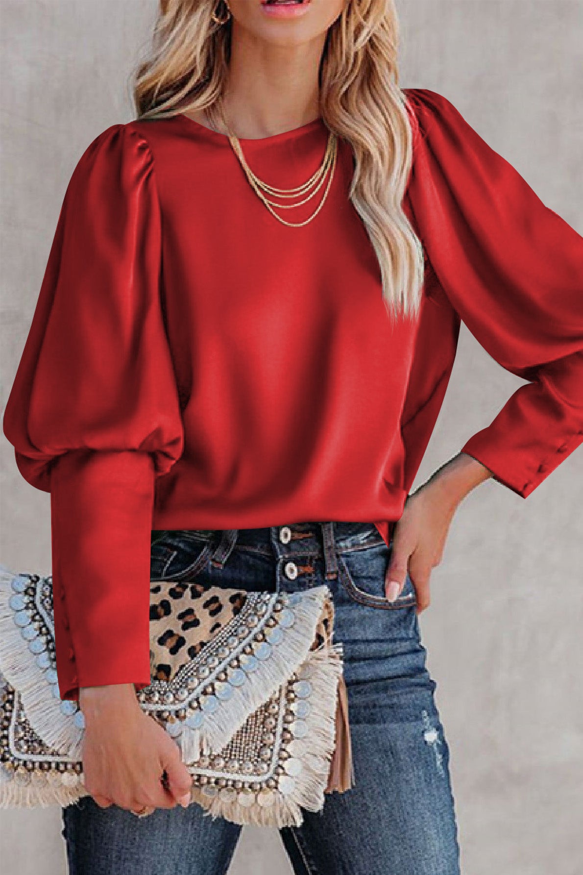 Satin Cuffed Sleeve Shirt