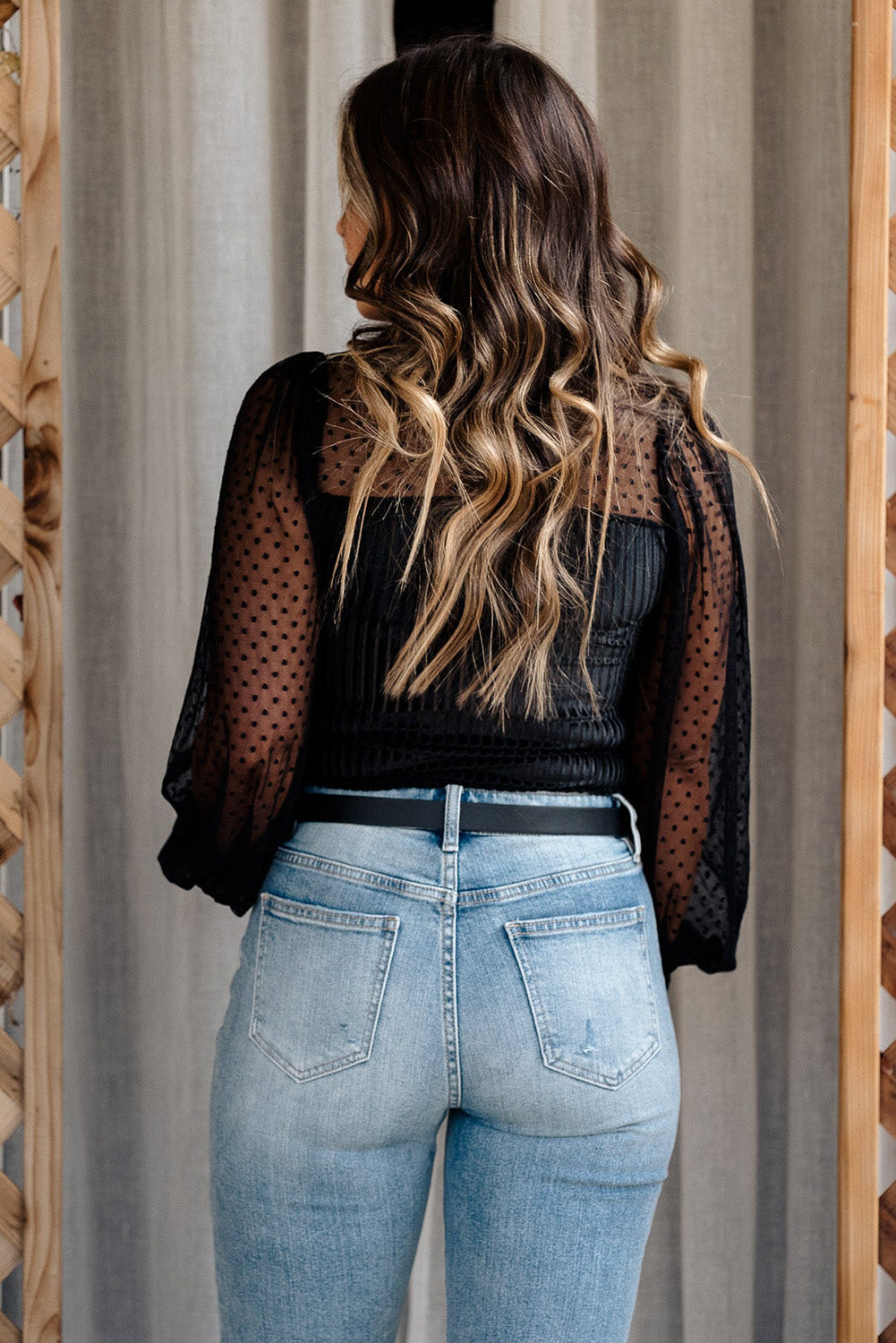 Sheer Dotty Long Sleeve Ribbed Velvet Bodysuit