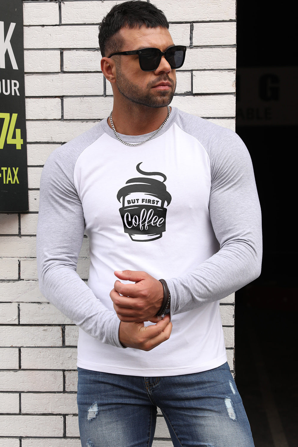 Men's Letter Skull Print Color Block Long Sleeve Top