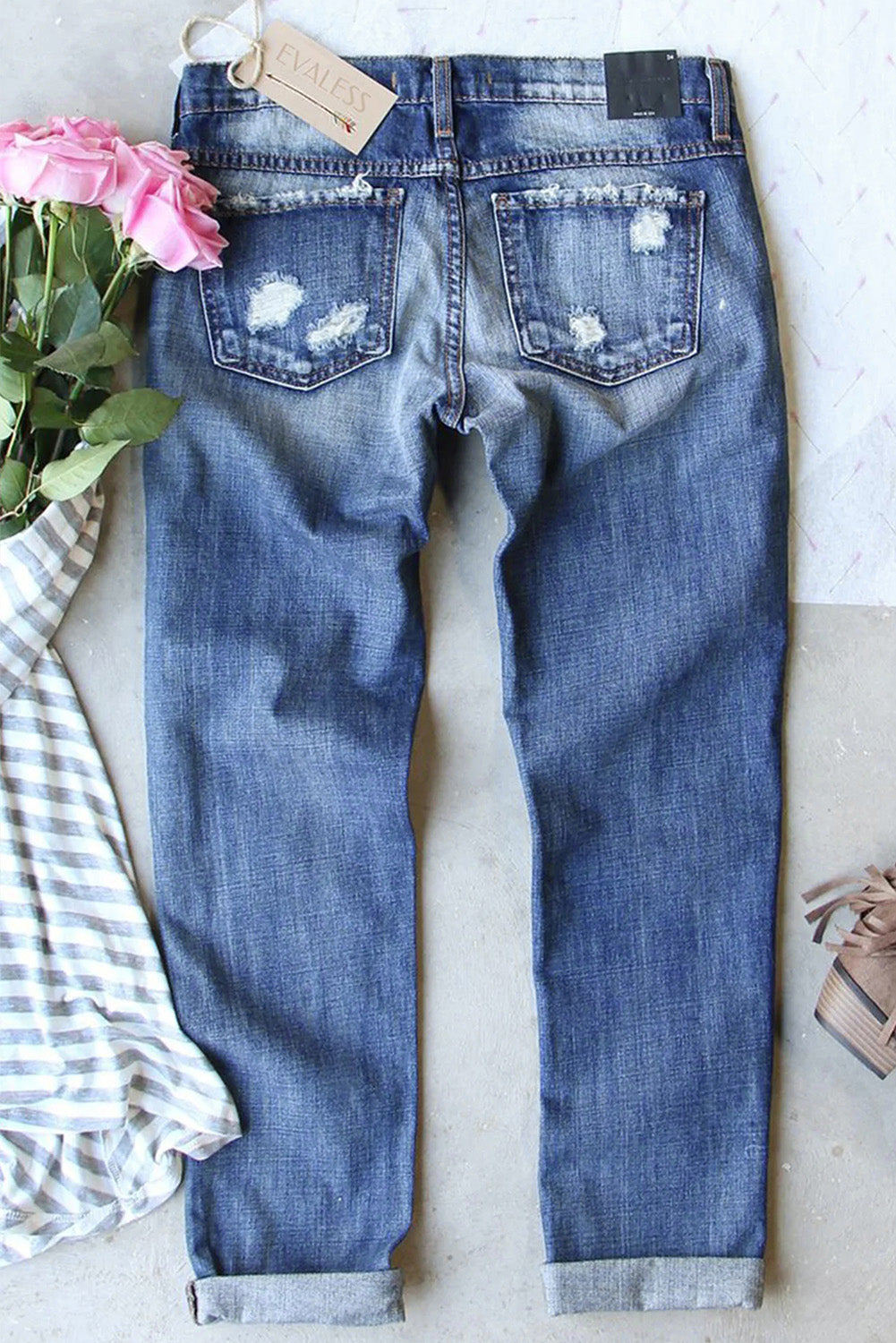 Butterfly Glitter Patchwork Acid Wash Distressed Jeans