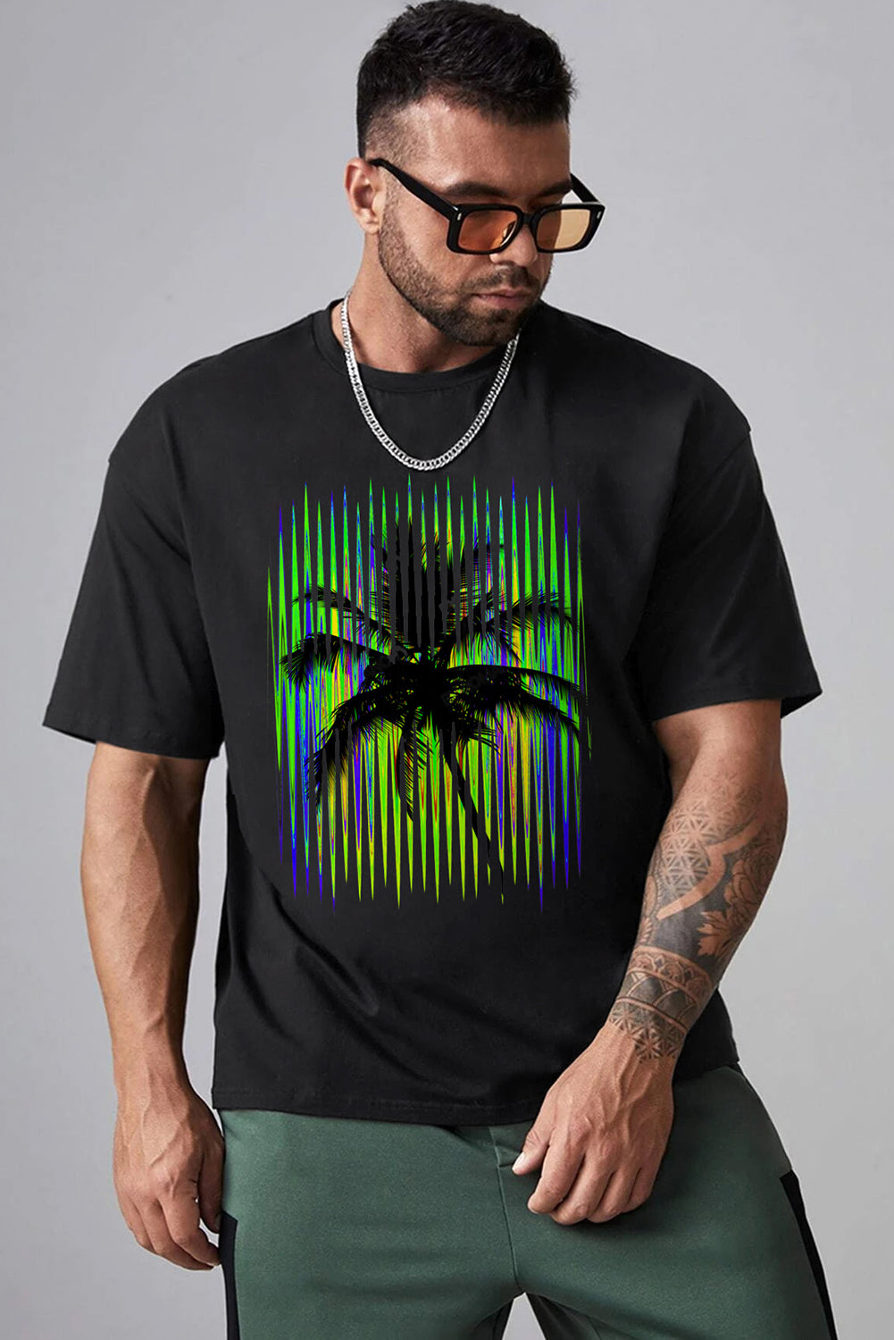 Robotic Bear Print Loose Drop Shoulder Men's T-shirt