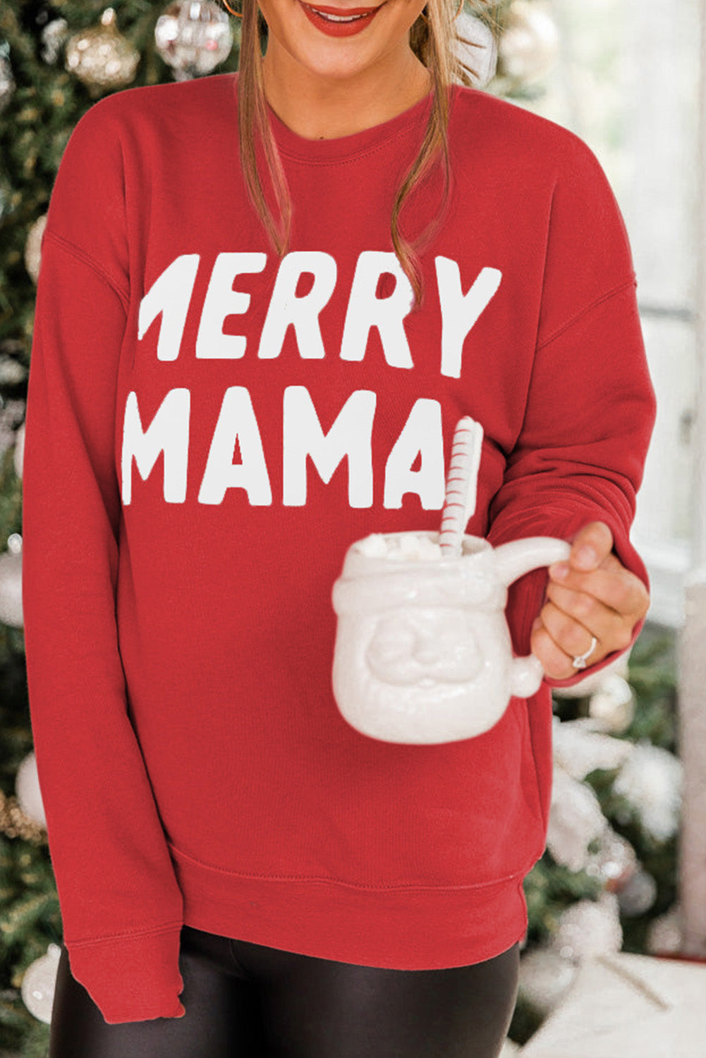 Merry Christmas Graphic Print Long Sleeve Sweatshirt