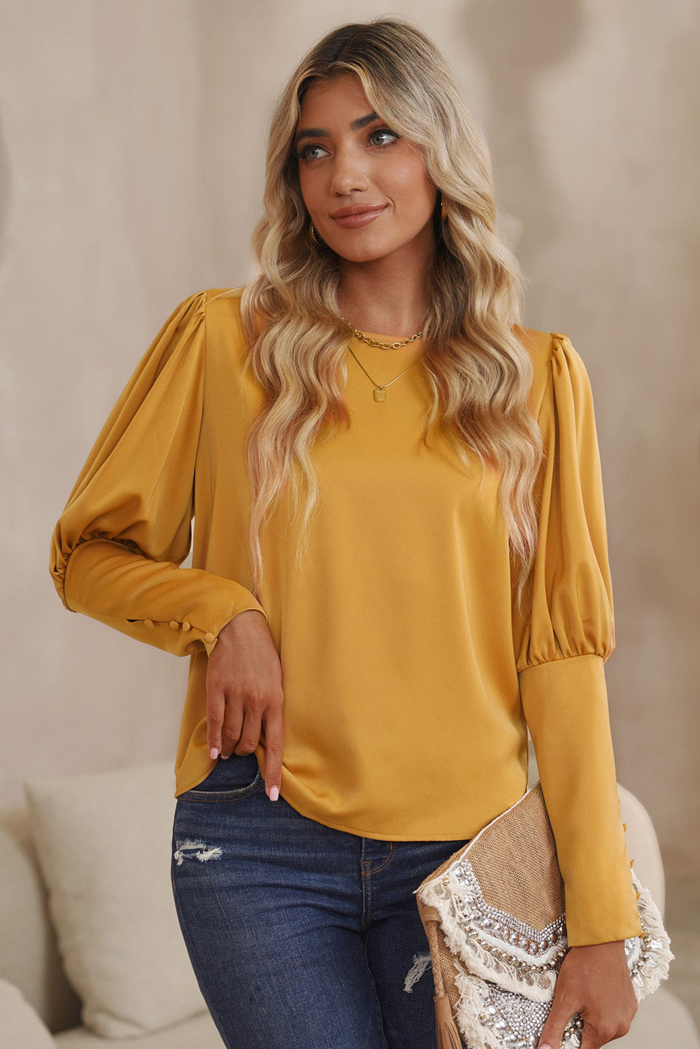 Satin Cuffed Sleeve Shirt