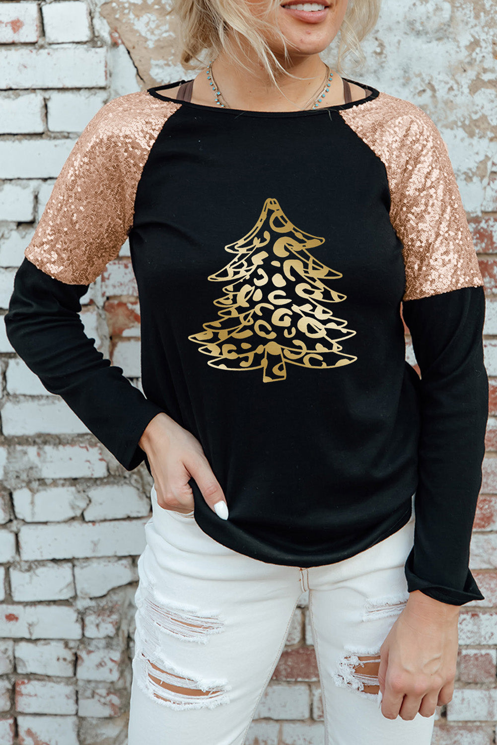 Let's Get Smashed Pumpkin Glitter Print Sequin Contrast Top