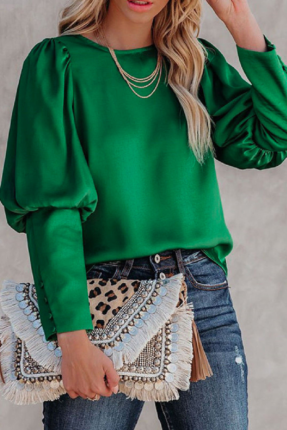 Satin Cuffed Sleeve Shirt