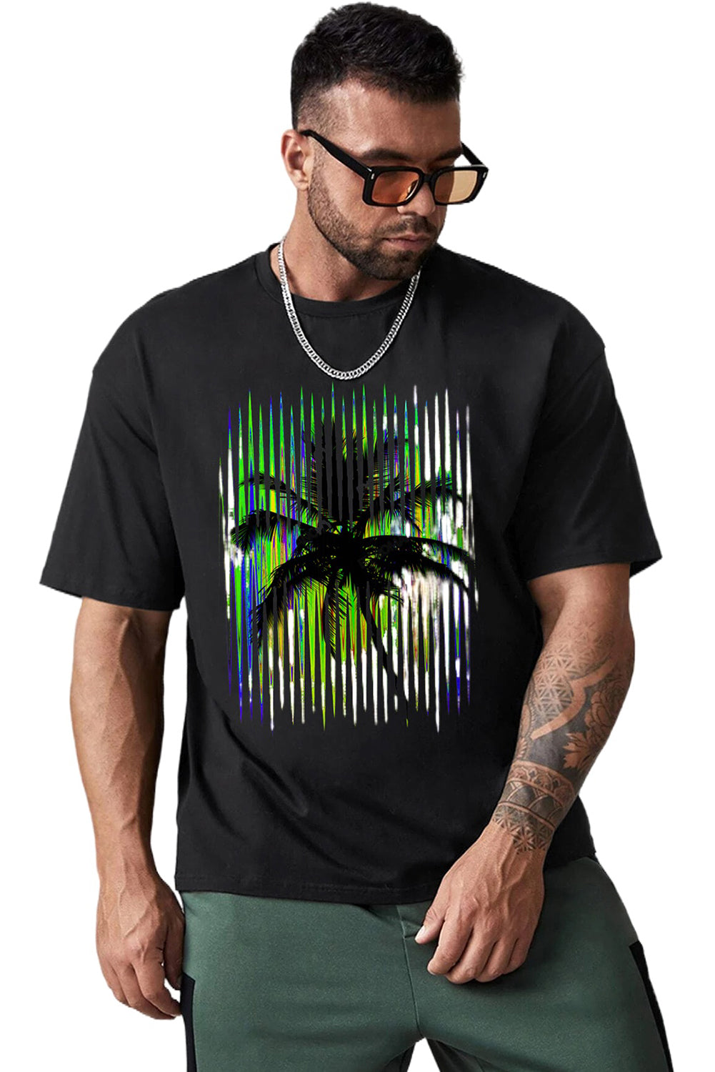 Robotic Bear Print Loose Drop Shoulder Men's T-shirt