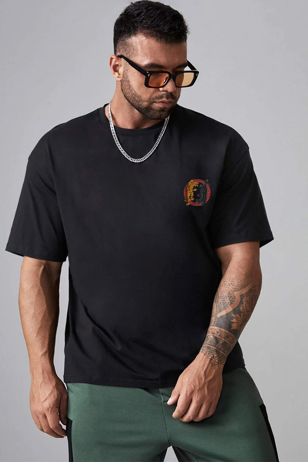 Robotic Bear Print Loose Drop Shoulder Men's T-shirt