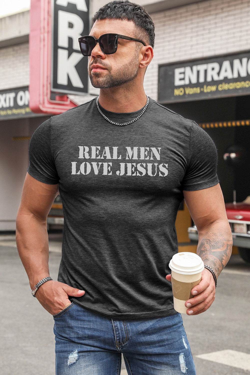 Crew Neck Slogan Letter Print Men's Graphic Tee
