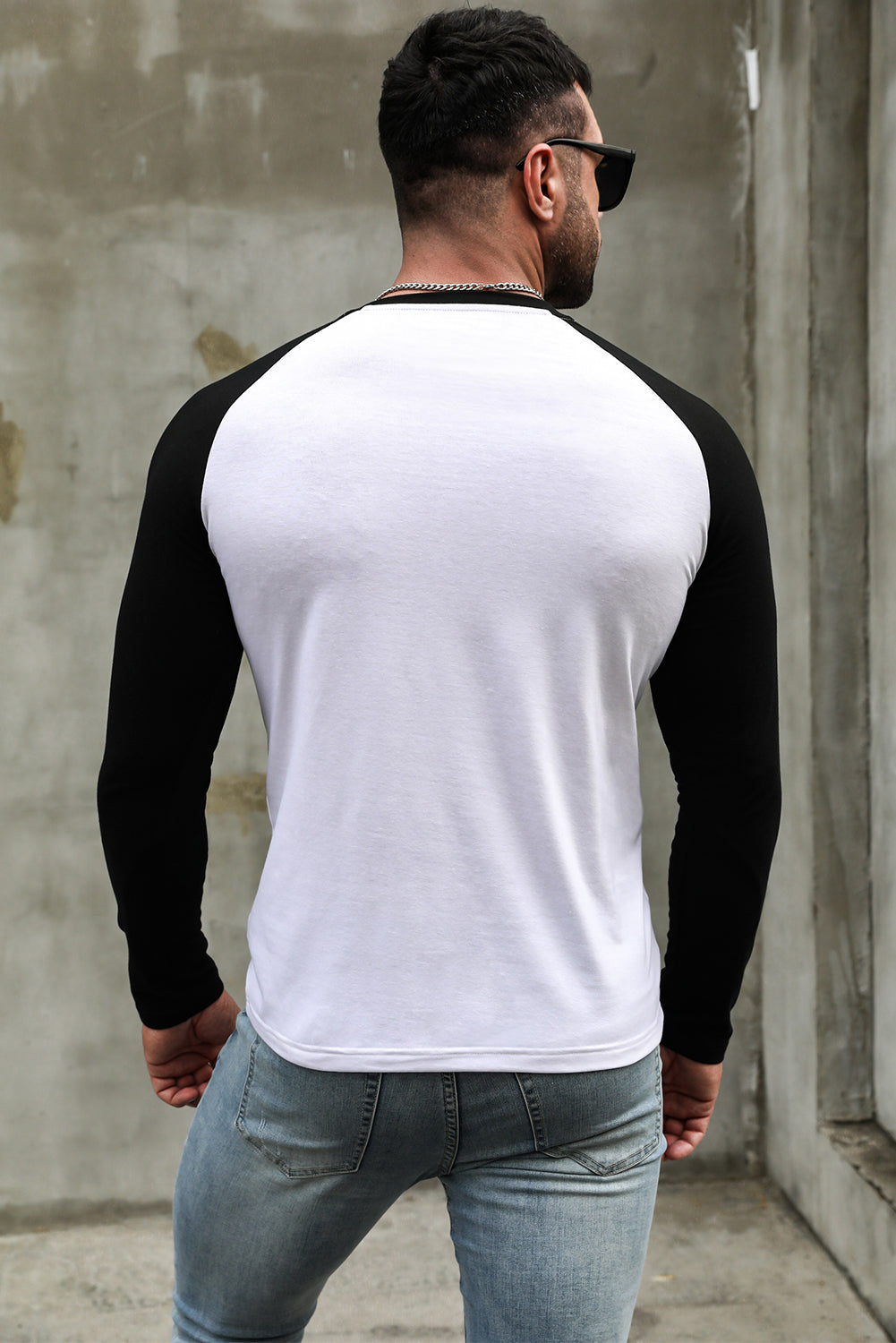 Men's Letter Skull Print Color Block Long Sleeve Top