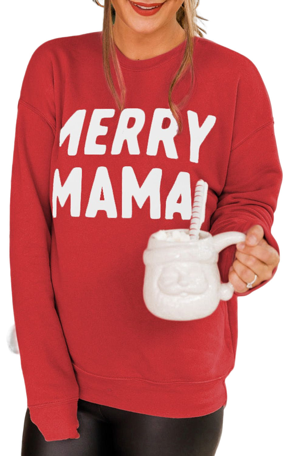 Merry Christmas Graphic Print Long Sleeve Sweatshirt