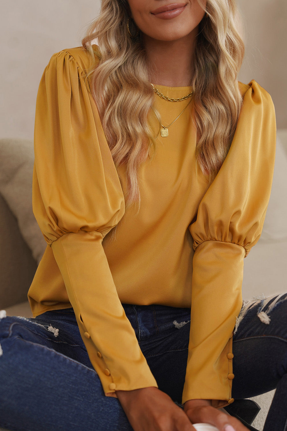 Satin Cuffed Sleeve Shirt