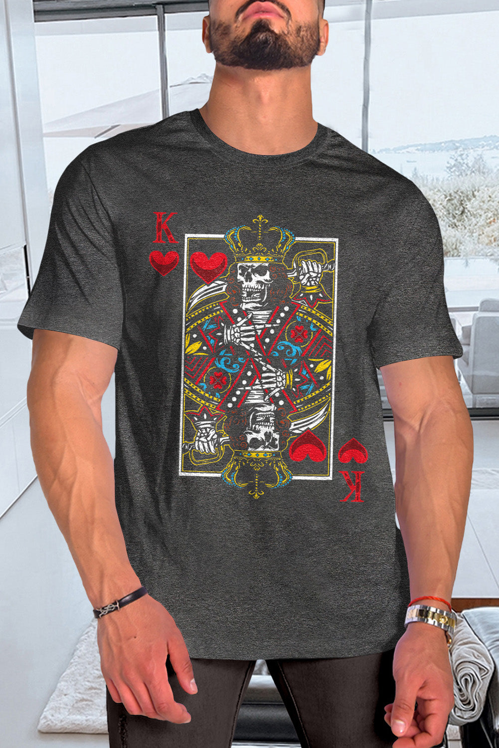 Men's Playing Cards Print Short Sleeve Graphic T-shirt