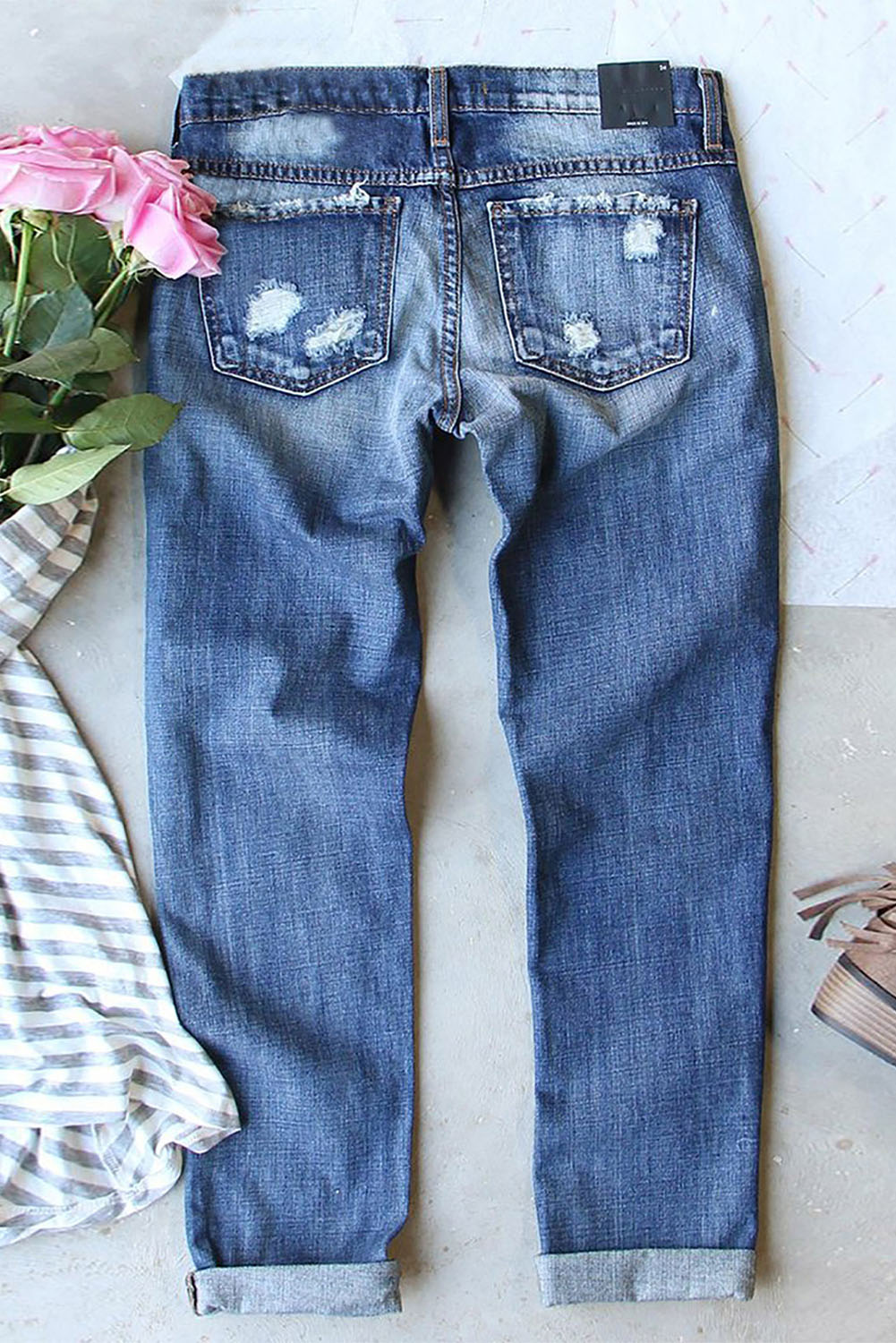 Butterfly Glitter Patchwork Acid Wash Distressed Jeans