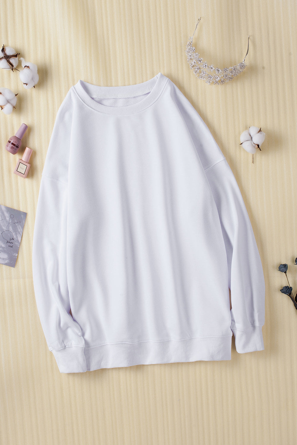Dark Blue Oversized Solid Drop Shoulder Sweatshirt