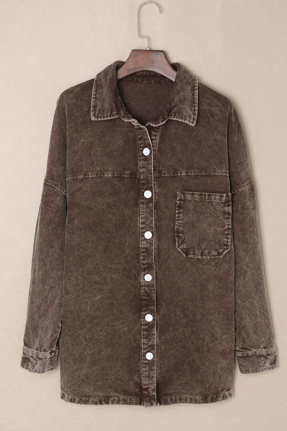 Chest Pocket Buttoned Corduroy Shacket