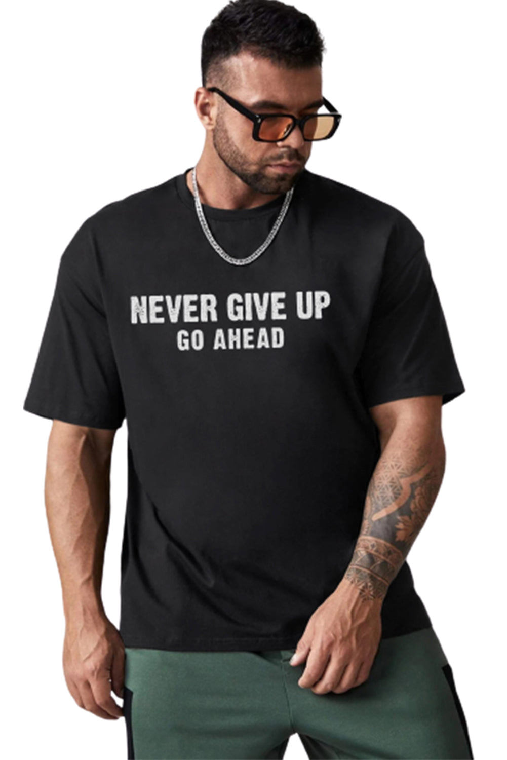 DO IT Letter Print O Neck Men's Oversized Tee