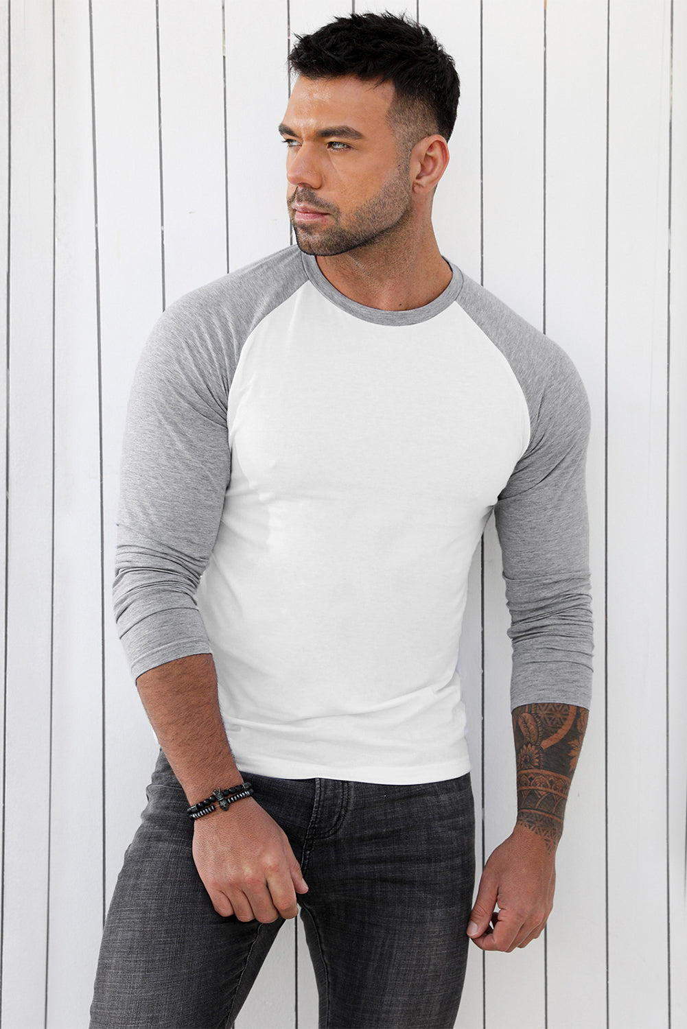 Men's Letter Skull Print Color Block Long Sleeve Top