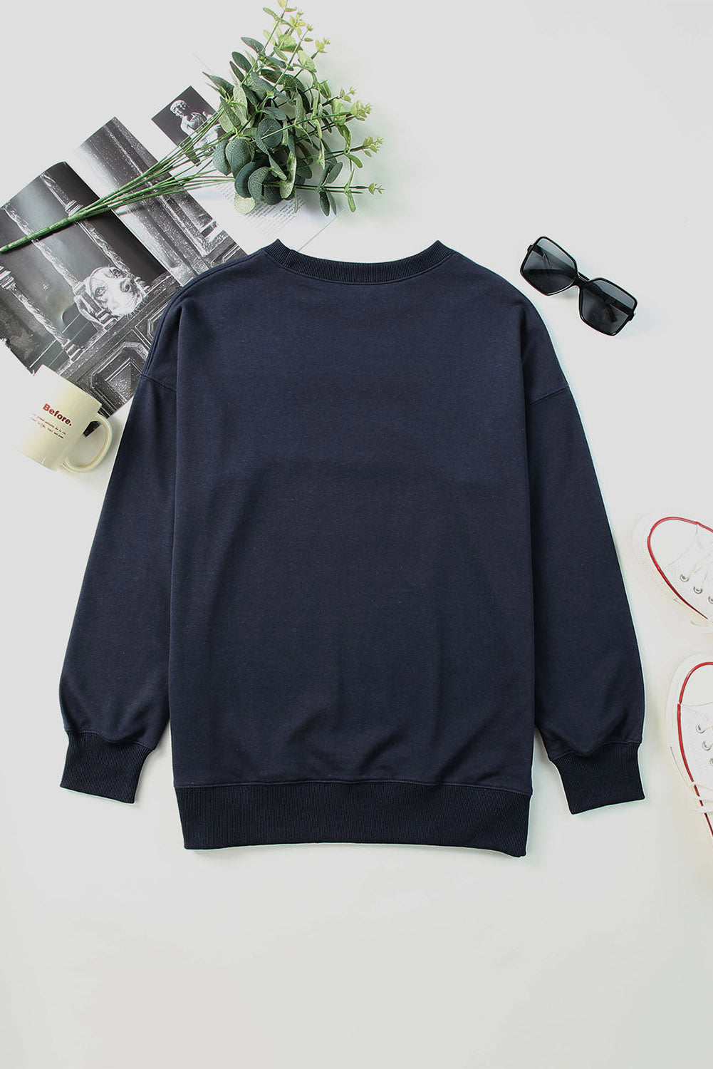 Dark Blue Oversized Solid Drop Shoulder Sweatshirt