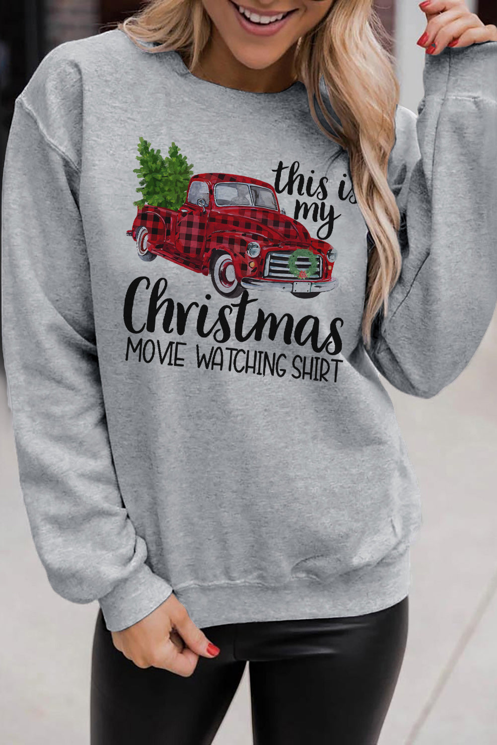 Merry Christmas Graphic Print Long Sleeve Sweatshirt
