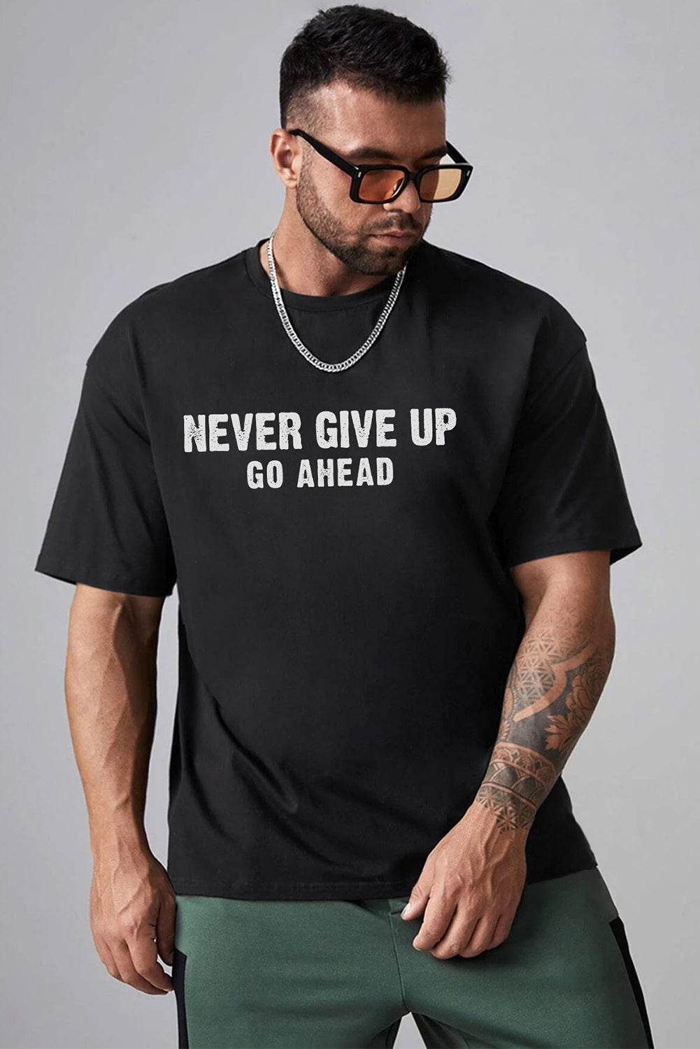 DO IT Letter Print O Neck Men's Oversized Tee