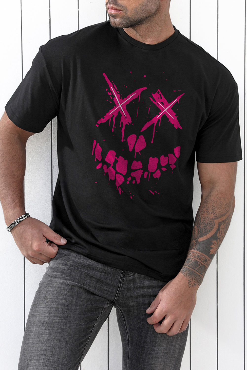 CRAYONS Letter Print O-neck Short Sleeve Men's T Shirt
