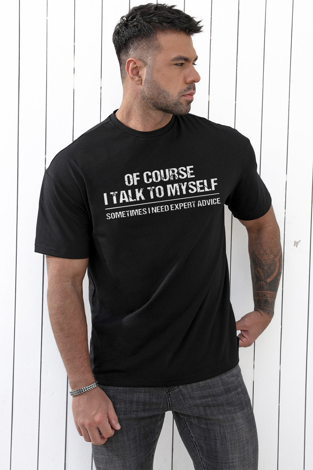 CRAYONS Letter Print O-neck Short Sleeve Men's T Shirt