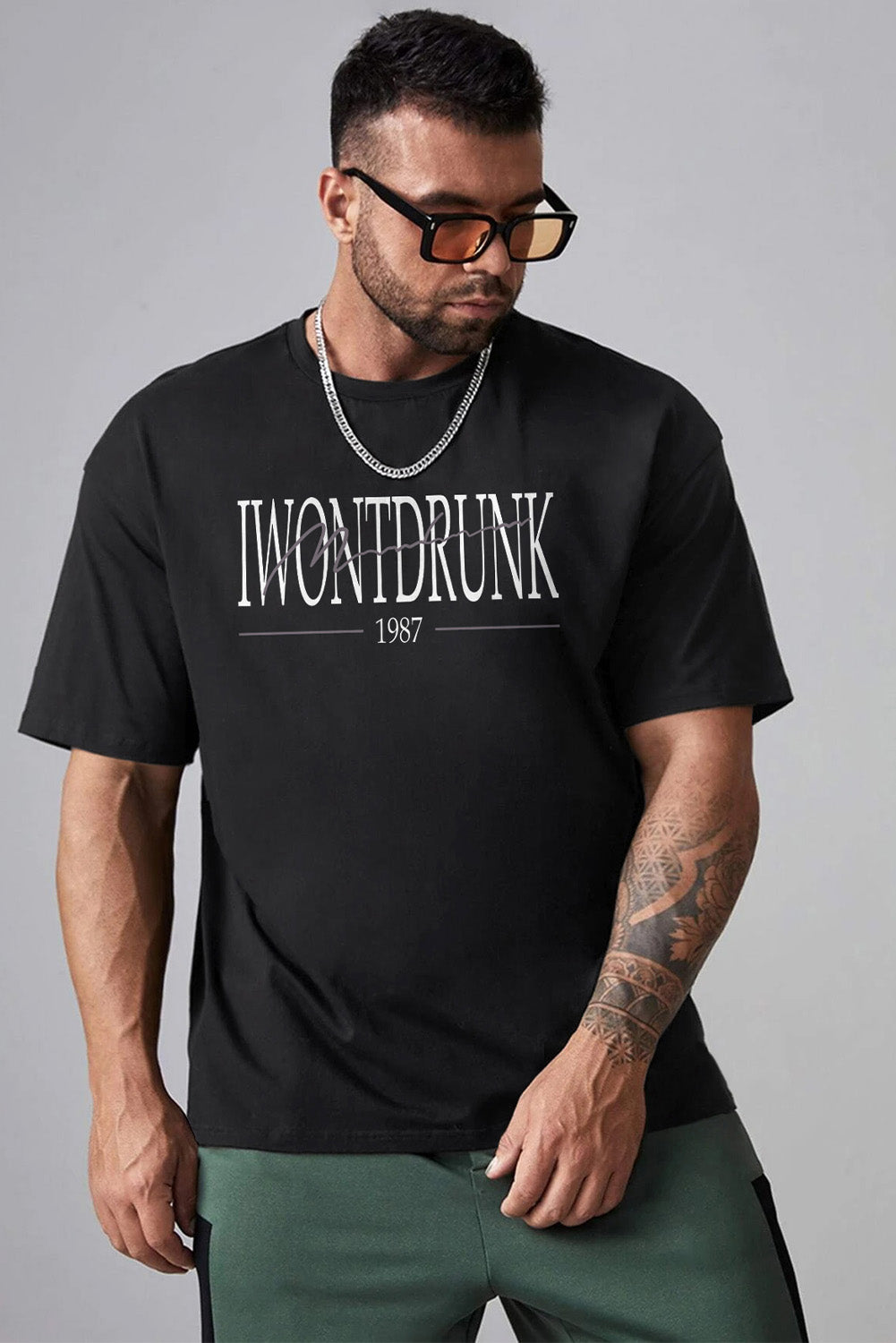 DO IT Letter Print O Neck Men's Oversized Tee