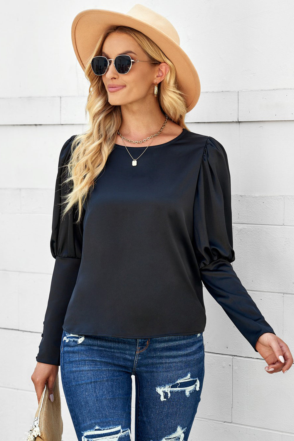 Satin Cuffed Sleeve Shirt