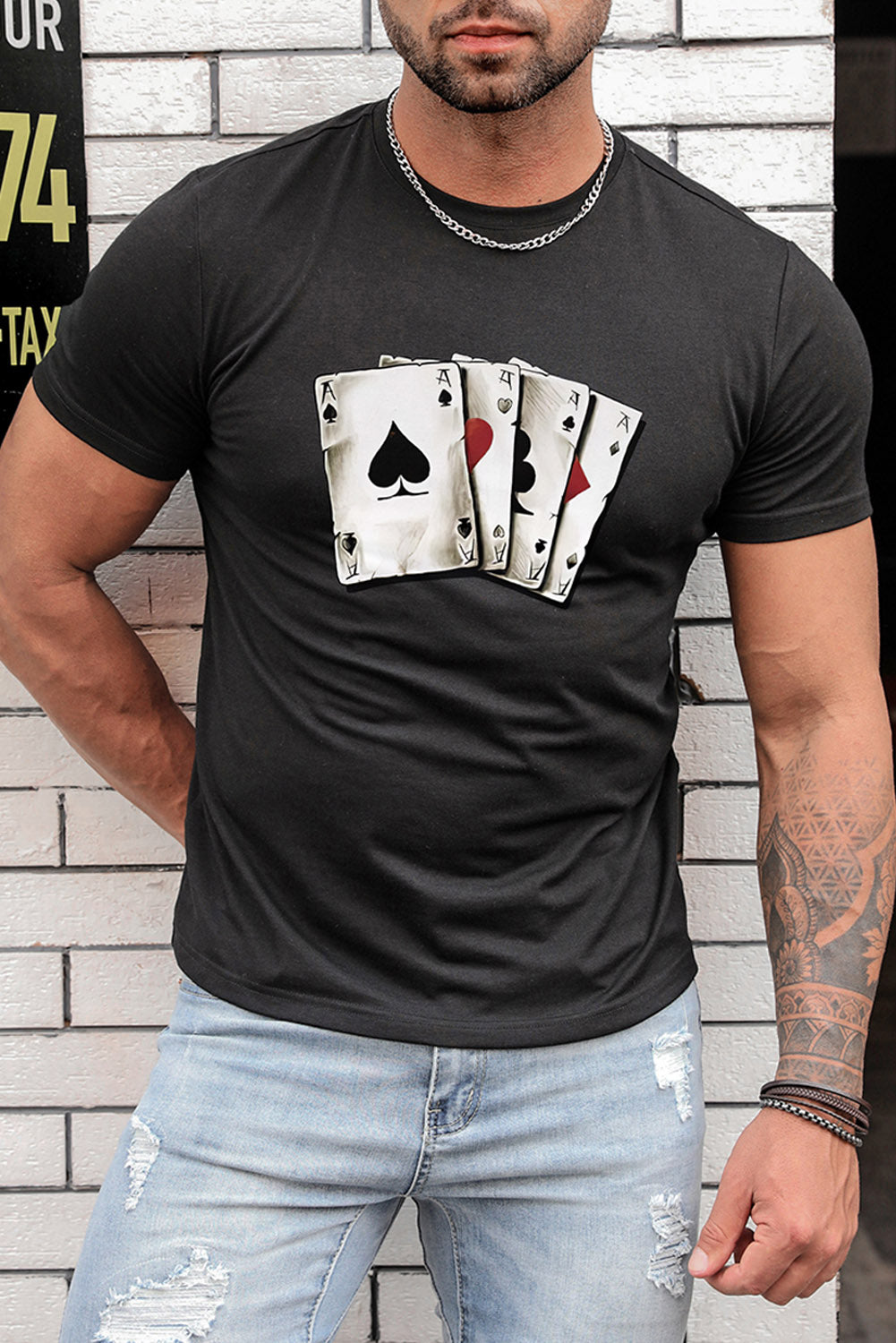 Men's Playing Cards Print Short Sleeve Graphic T-shirt