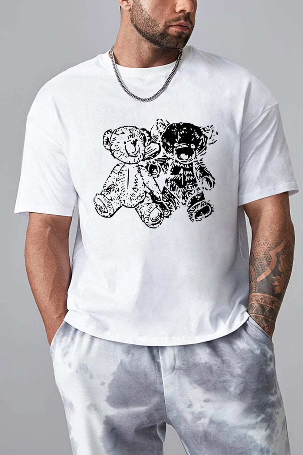 Robotic Bear Print Loose Drop Shoulder Men's T-shirt